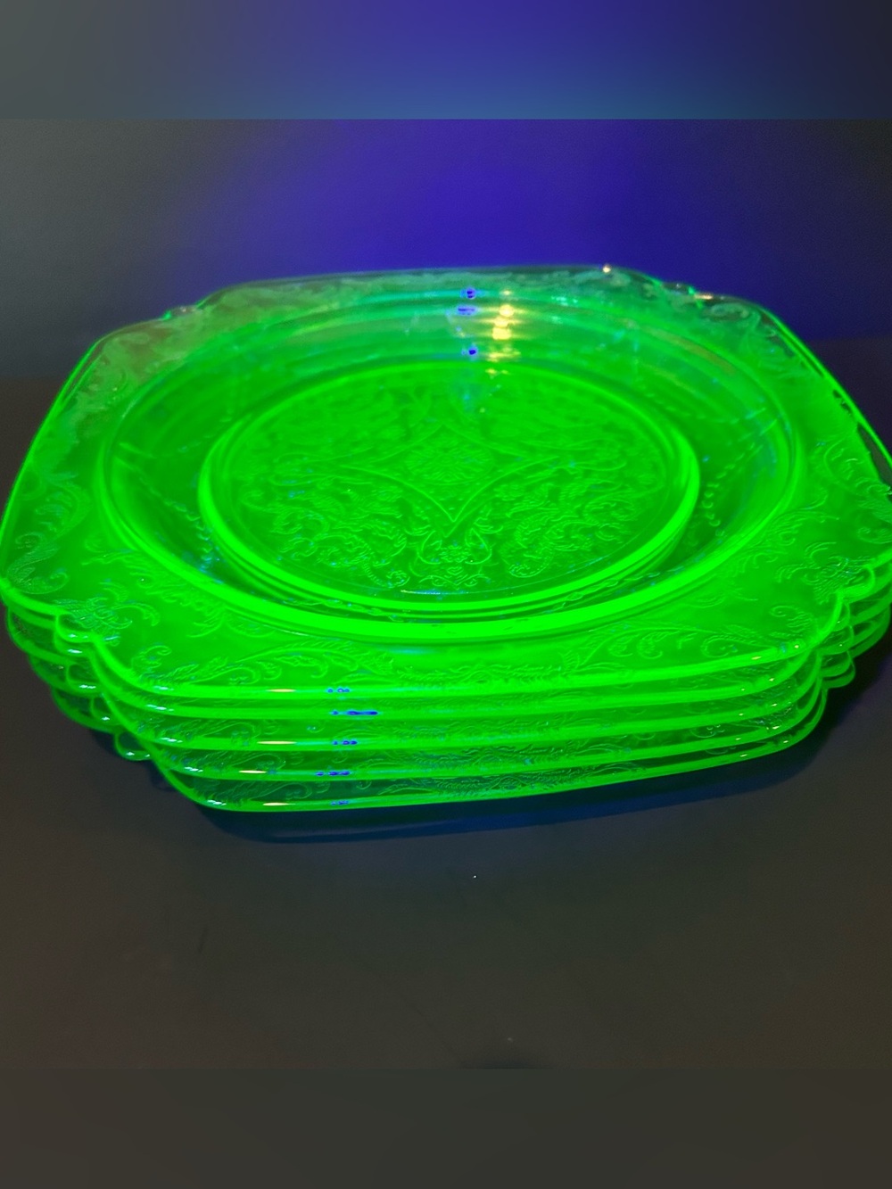 Federal Glass Uranium Depression Glass Plates 9” Set Of 5